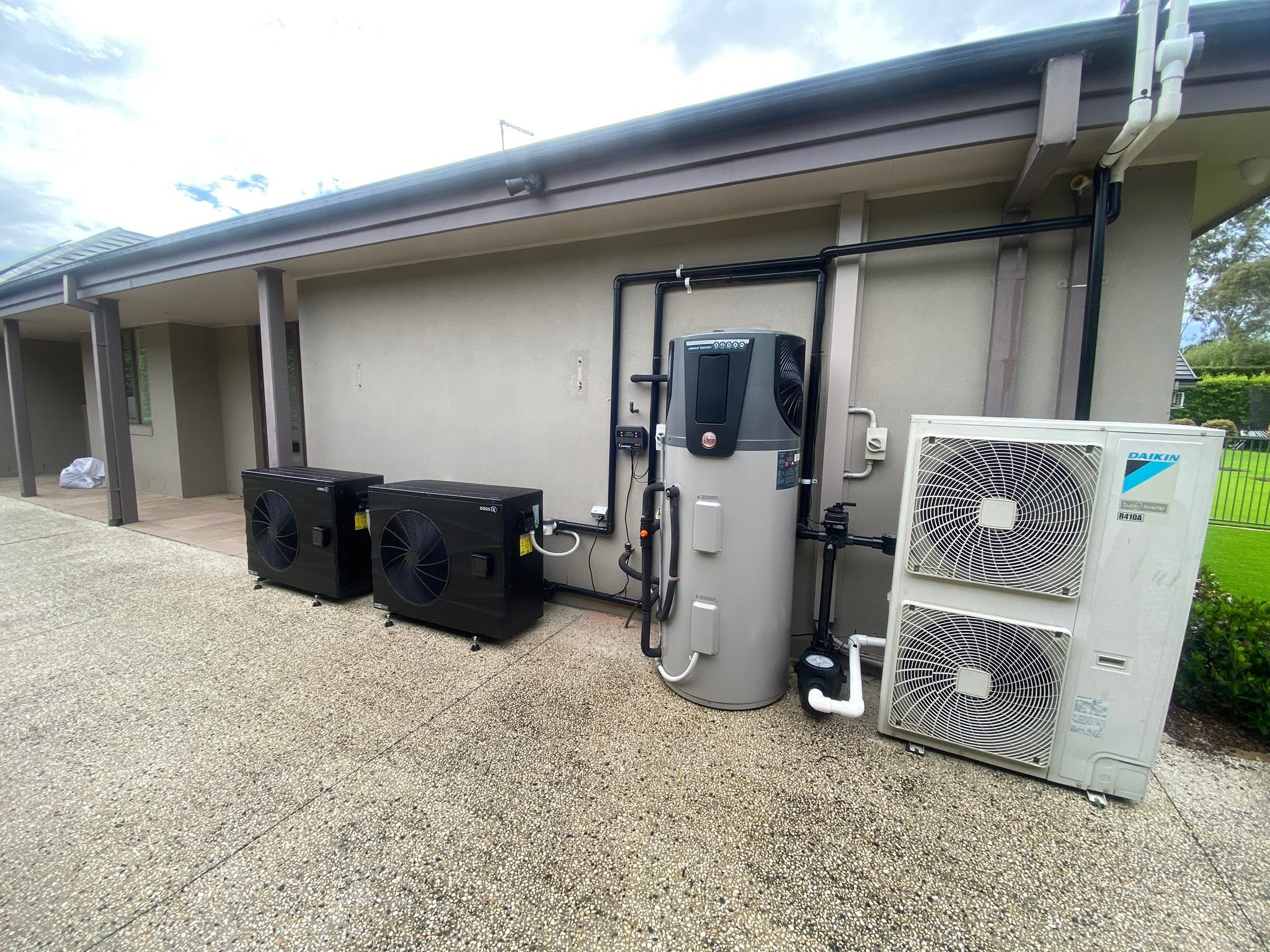 Multi-system pool and home heating equipment installation