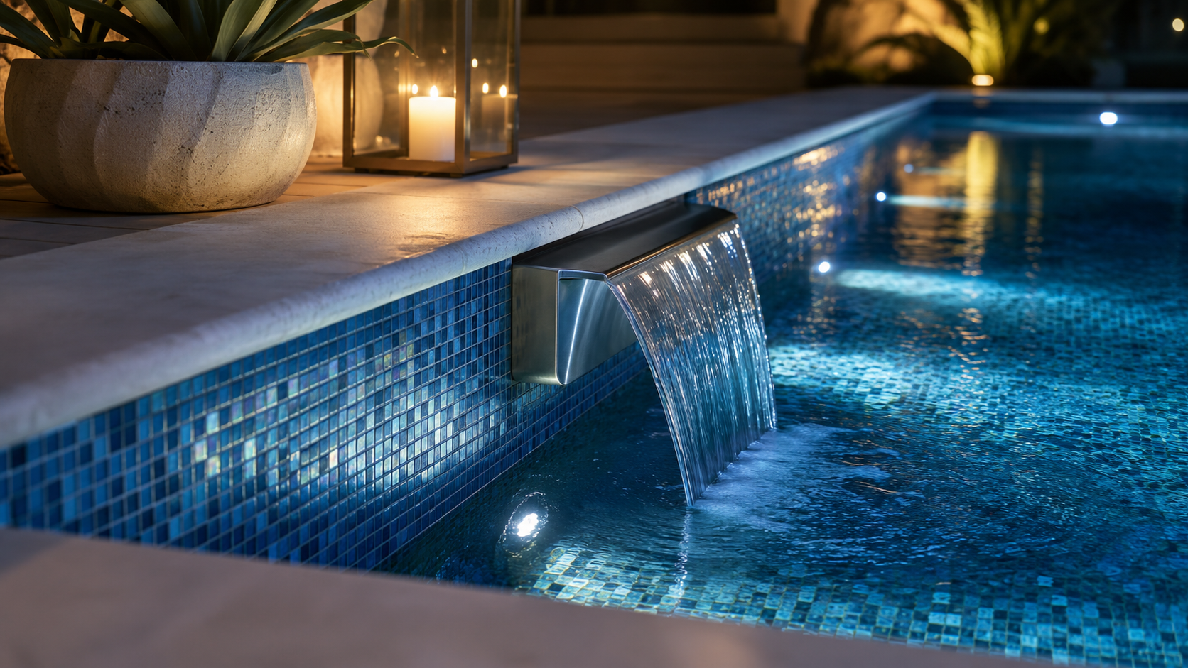 Premium heated pool with water feature